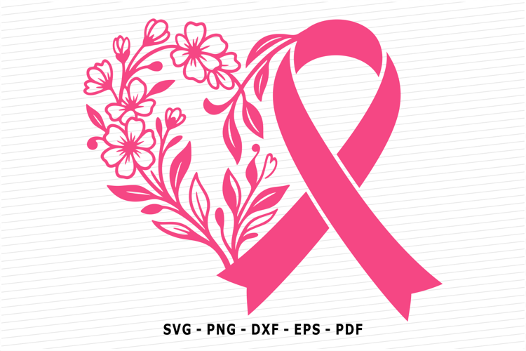 Heart cancer ribbon floral flowers, Breast Cancer Awareness