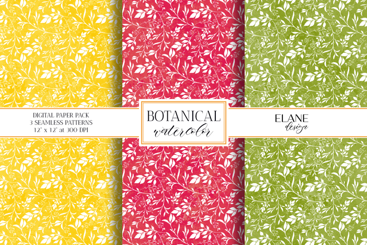 Botanical Watercolor Seamless Patterns, Floral Digital Paper
