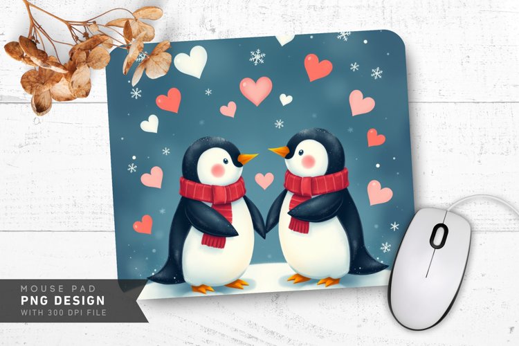 Penguin Love Winter Mouse Pad PNG Design