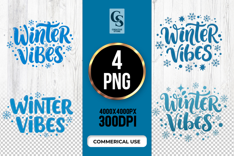Winter Vibes Blue Text Clipart Sublimation PNG example image 1