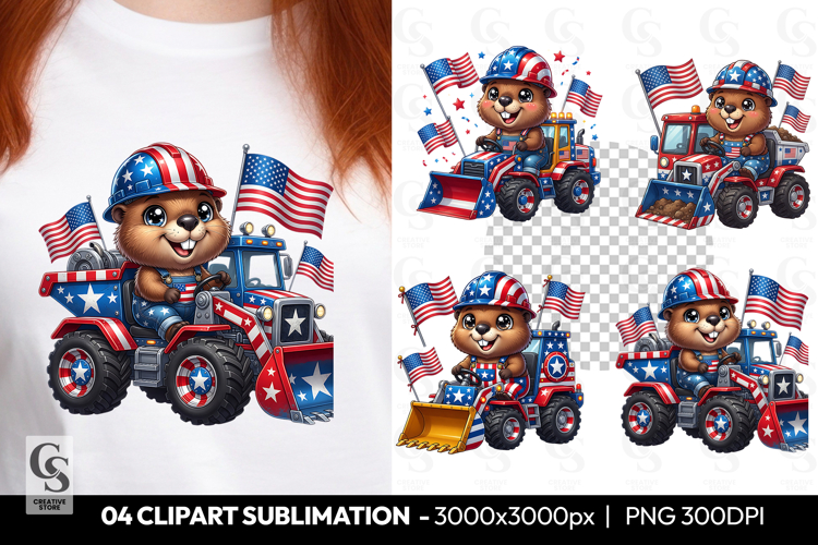 Patriotic Beaver Construction Clipart PNG