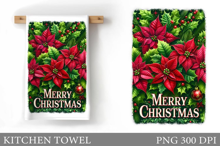 Poinsettia Kitchen Towel. Christmas Kitchen Towel Design