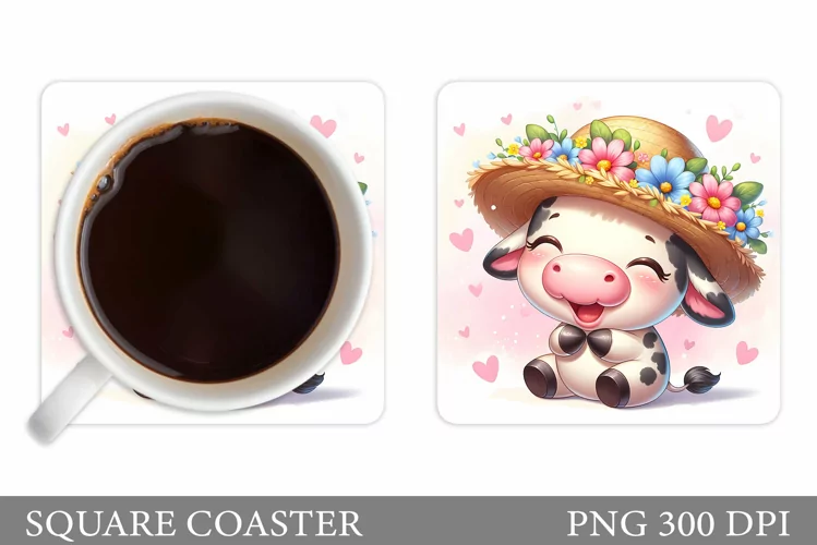 Cute Cow Coaster Design. Spring Cow Coaster Sublimation