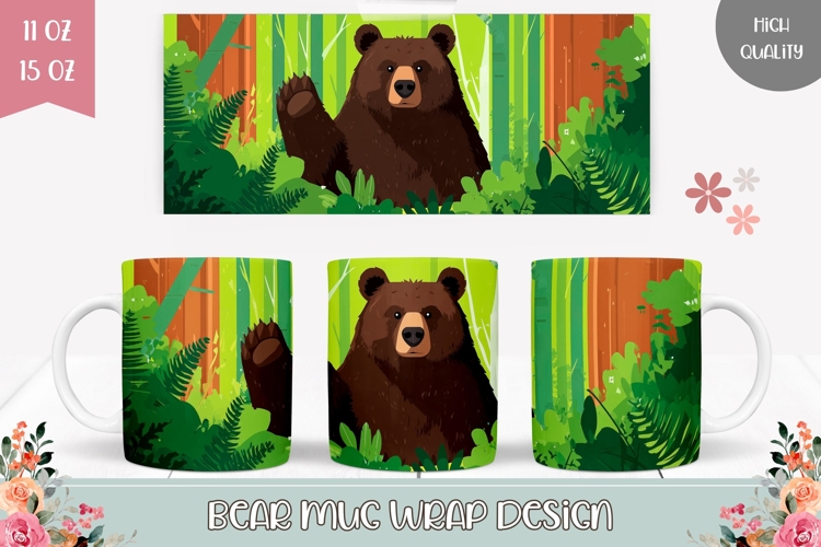 Cartoon Bear Mug Design, Forest Mug Template