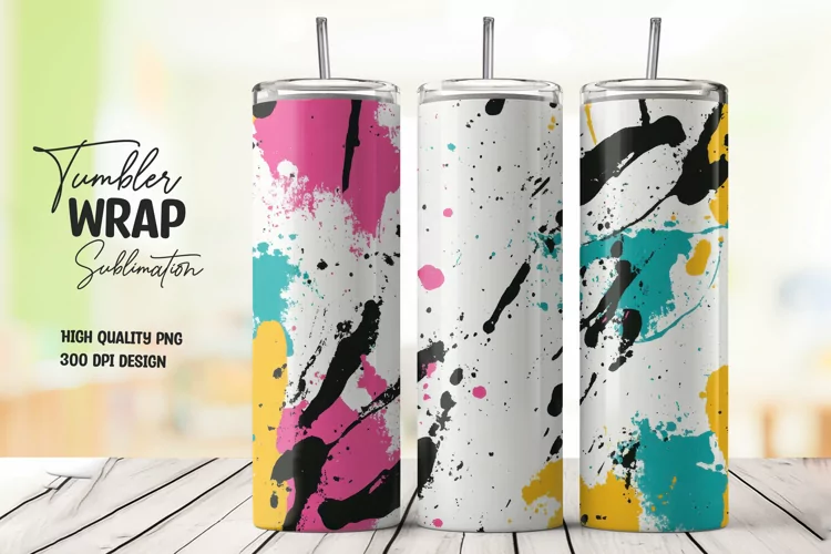Colorful abstract splashes tumbler wrap sublimation design