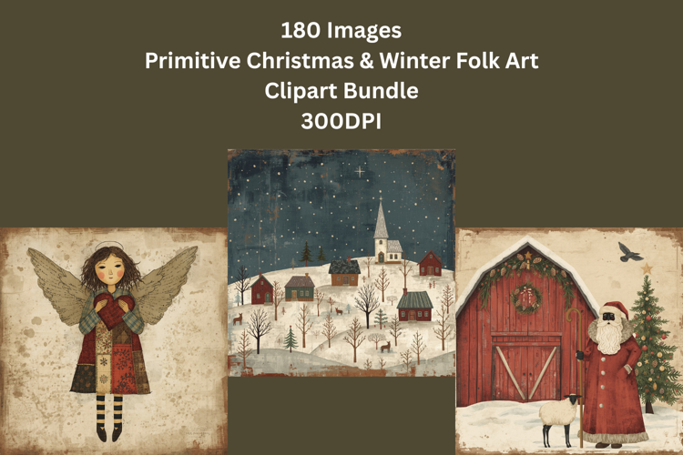 Rustic Holiday Clipart Bundle - Primitive Christmas