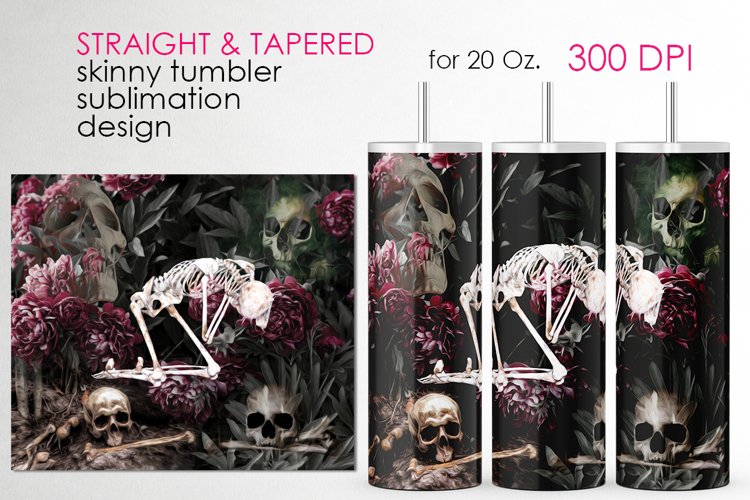 Gothic skull floral Skinny tumbler sublimation design example image 1