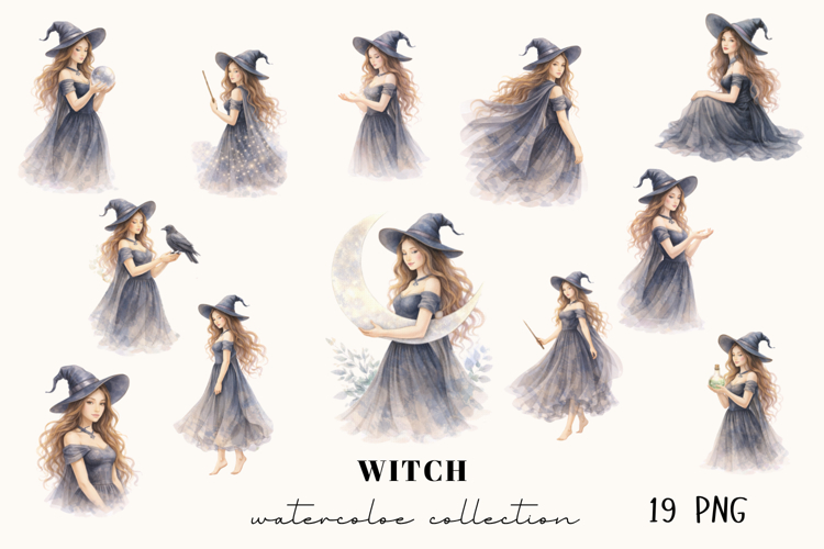 Witch Watercolor Clipart, Magical Witch