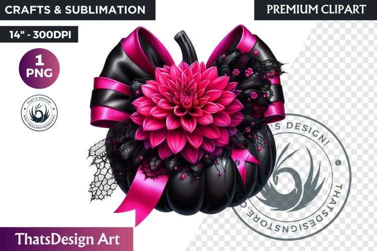 Floral Pink Coquette Pumpkin with bow PNG, Autumn Girly bow