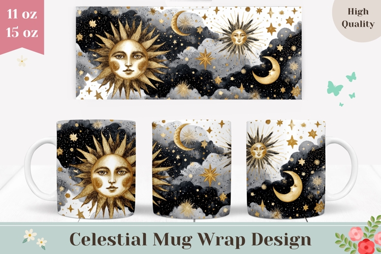 Sun Mug Wrap, Celestial Mug Template, Night Sky Mug