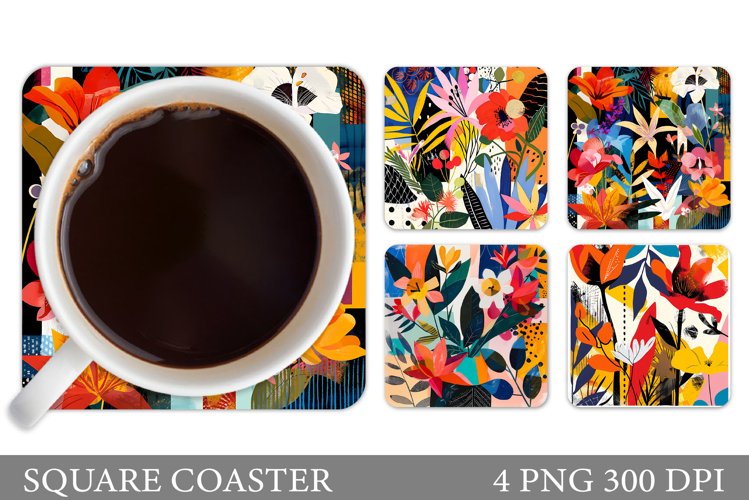 Flowers Square Coaster Sublimation. Flowers Coaster Design