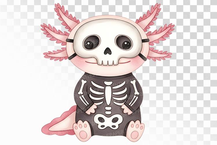 Halloween Axolotl Skeleton Costume Spooky Cute PNG Uparupa