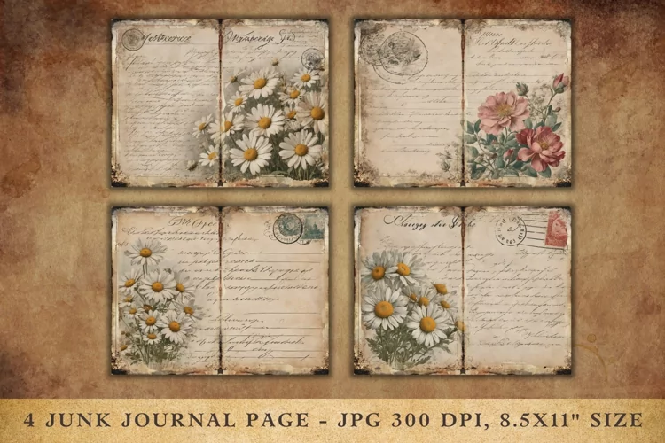 Junk Journal Pages Floral Flower Foliage Page 1