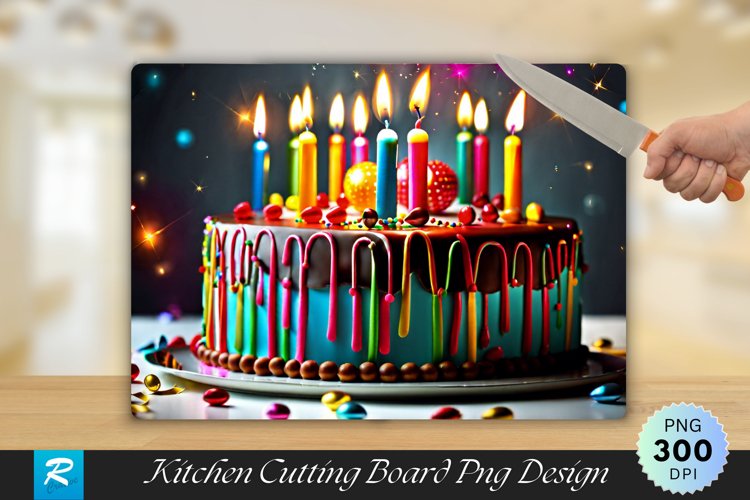 Big Birthday Cake Cutting Board Sublimation Design