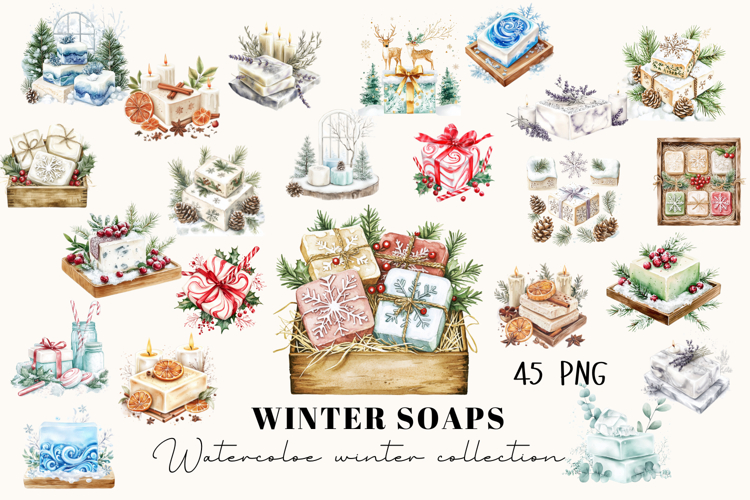 Cozy Winter Soap Illustrations PNG Collection