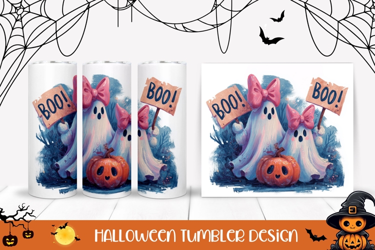Watercolor Halloween Ghost Tumbler, Boo Halloween PNG