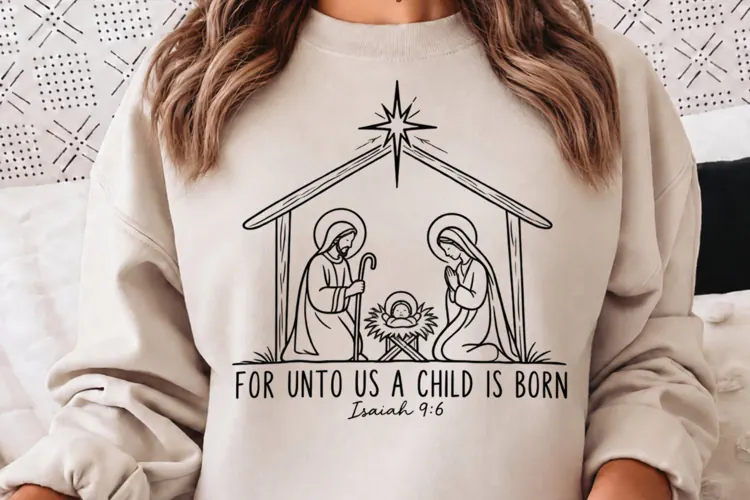 For Unto Us a Child Is Born PNG, Isaiah 9:6 Nativity Christm