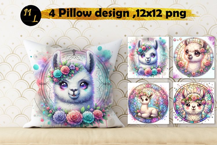 Cute lama Pillow Sublimation,lama Pattern Design example image 1