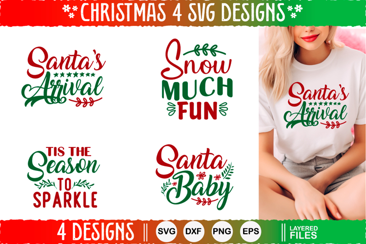 4 Christmas SVG Designs, Christmas SVG Cut file design