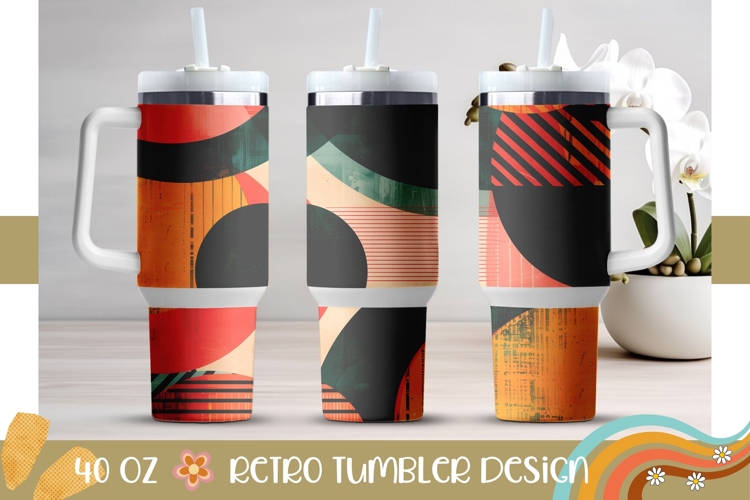 Retro Circles Tumbler PNG, Retro 40 Oz Tumbler Template
