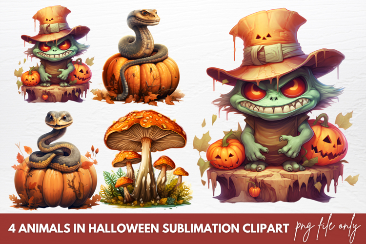 Animals In Halloween Sublimation Clipart