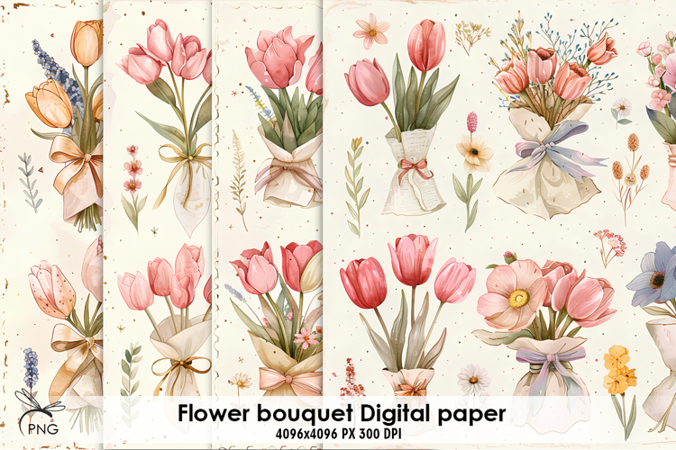 Flower bouquet digital paper, background clipart