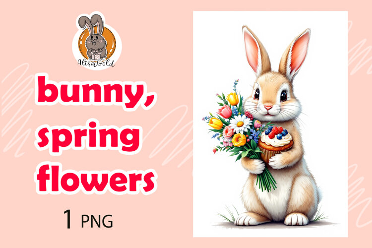 bunny, spring flowers, cupcake example image 1