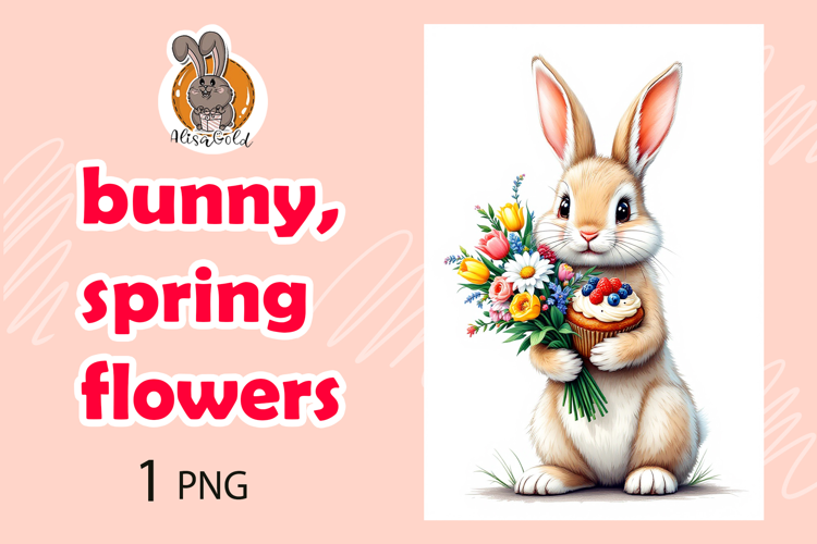 bunny, spring flowers, cupcake