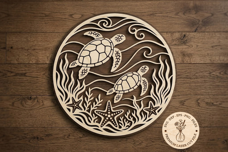 Sea Turtle Ocean Round Sign SVG | Layered Sea Turtle Mandala