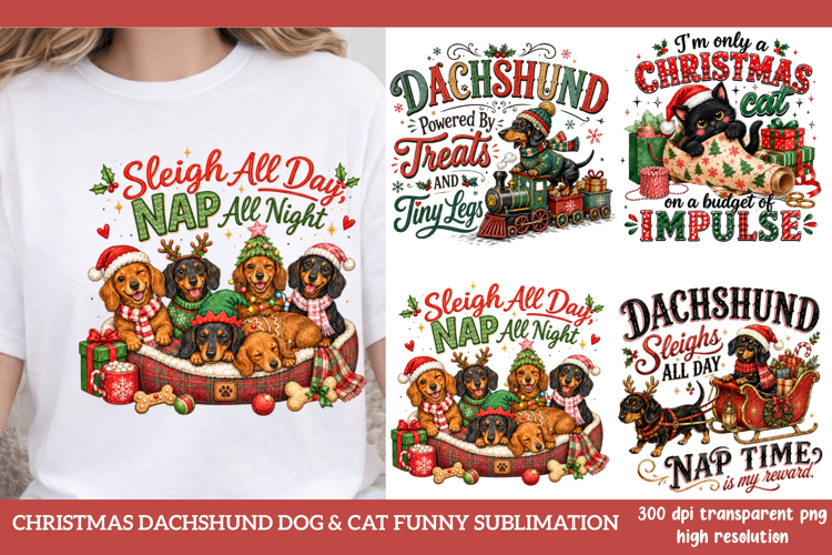 Christmas Dachshund Dog & Cat Funny Sublimation PNG