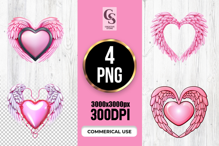 Pink Angel Wing Heart Illustration Clipart Sublimation PNG