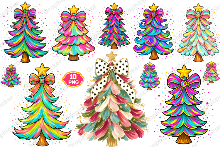 Colorful Coquette Pink Christmas Tree Merry and Bright Png