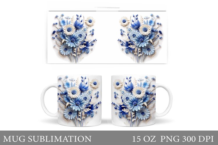 3D Wildflowers Mug Wrap Design. Flowers Mug Sublimation example image 1