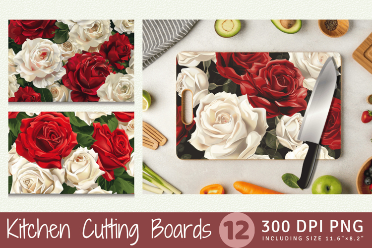 Classic Red   White Roses Cutting Boards sublimation Design