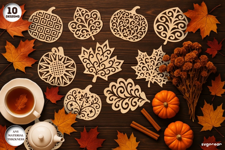 Autumn Leaves Coasters SVG Bundle | Drink Coaster | SVG