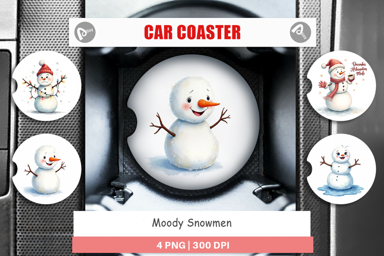 Car Coaster Watercolor Moody Snowmen