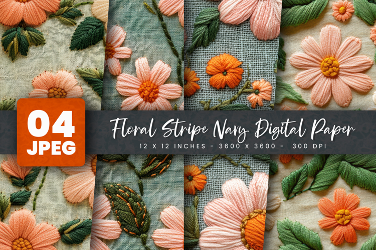 Floral Stripe Navy Digital Paper