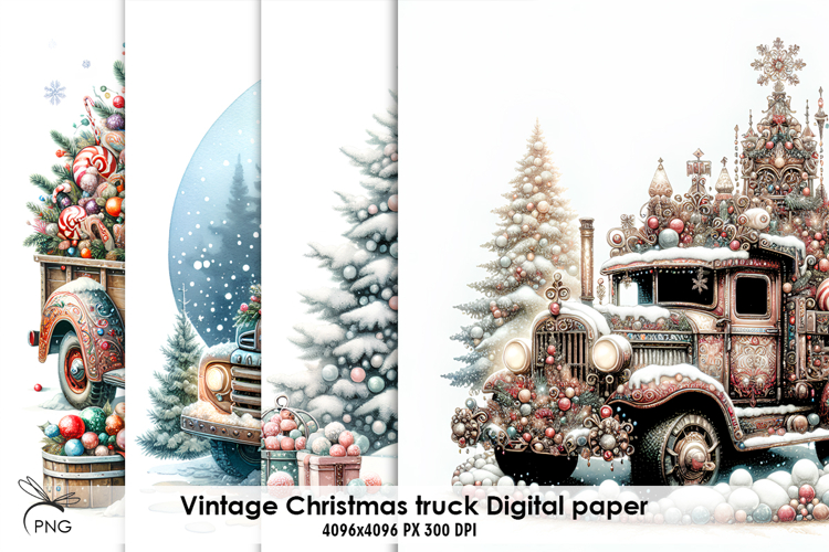 Christmas truck digital paper, background clipart