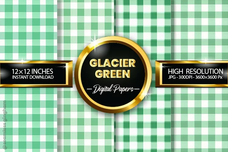Glacier Green Gingham Digital Papers 04 Variations