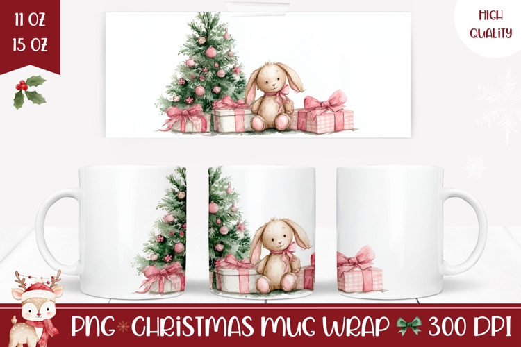 Cartoon Christmas Bunny Mug, Christmas Tree Mug Design