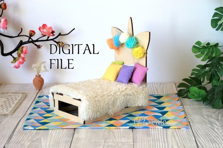Miniature unicorn bed kit DIY dollhouse furniture 1:12 scale