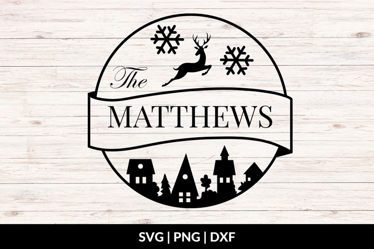 Christmas Family Name SVG - Christmas Village and Reindeer