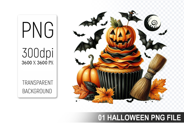 Cupcake With A Halloween Pumpkin, Halloween Clipart PNG File