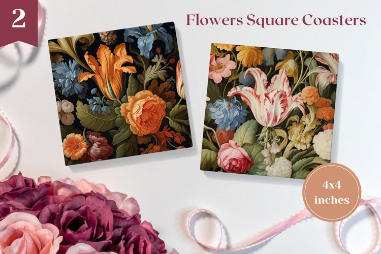 Flowers Square Coaster Sublimation, Flowers Sublimation example image 1