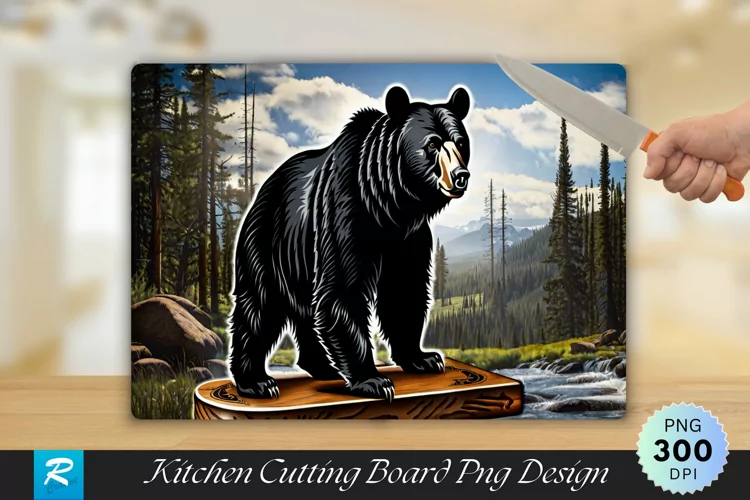 Black Bear Cutting Board Sublimation Design