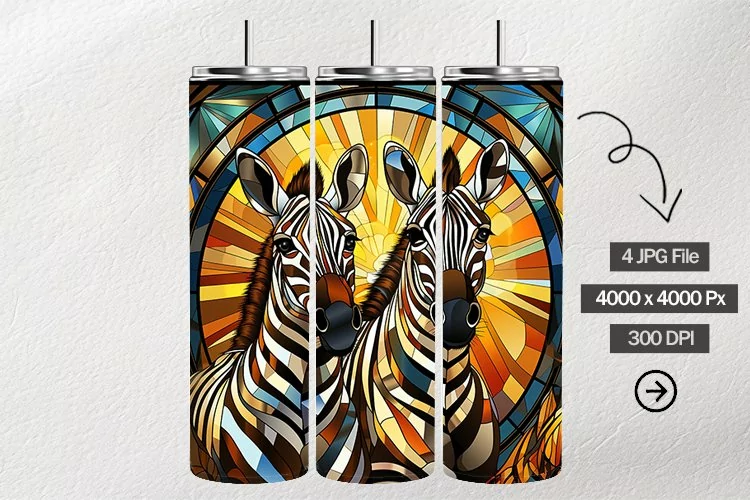 Zebras Stained Glass Square Coaster - 4 Variations