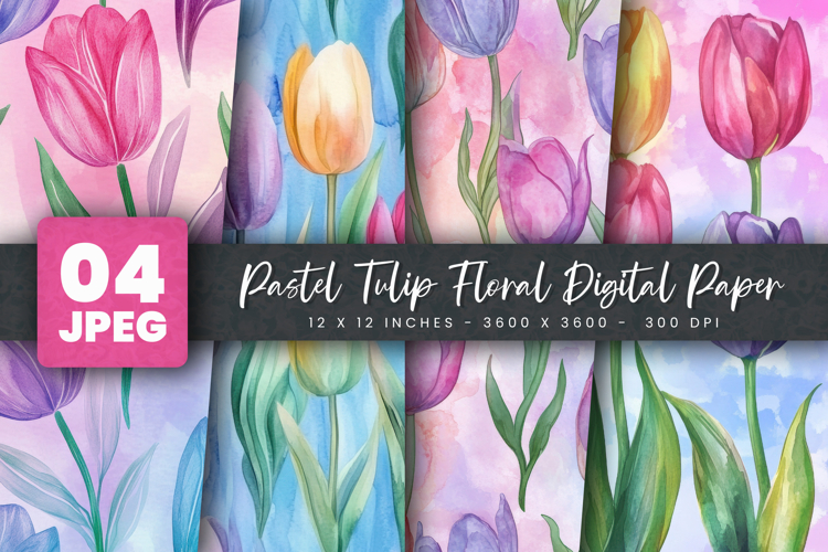 Pastel Tulip Floral Digital Paper