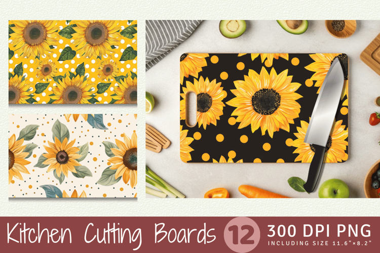 Sunflowers   Polka Dots Cutting Boards sublimation Design