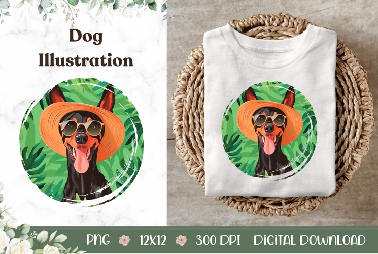 Summer Doberman Dog Illustration, Funny Doberman Dog PNG