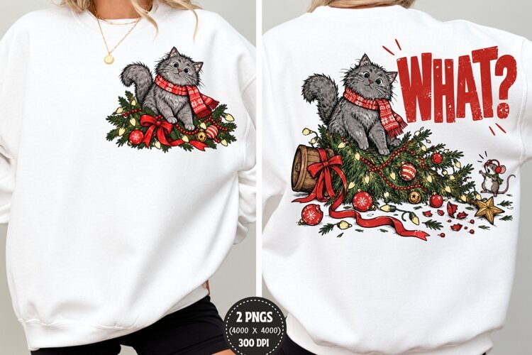 Christmas Cat Front Back PNG, Funny Cat Christmas Shirt Desi example image 1
